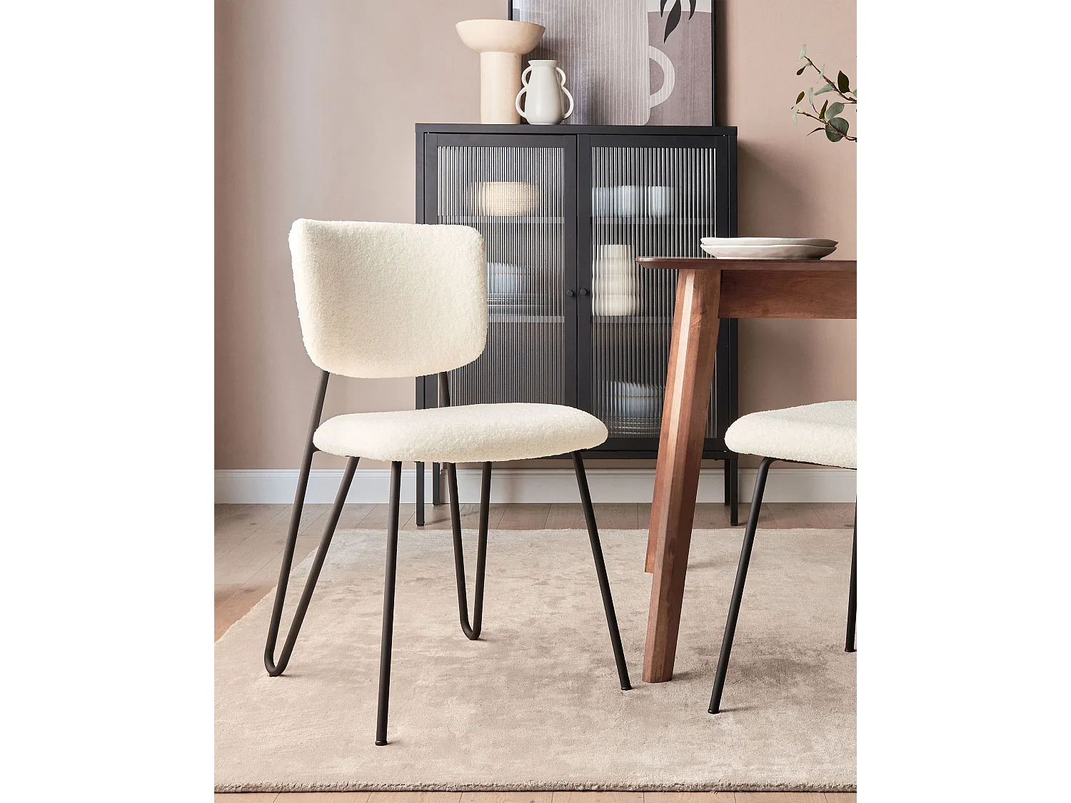 Lot de 2 chaises de salle à manger NELKO Bouclé Blanc cassé