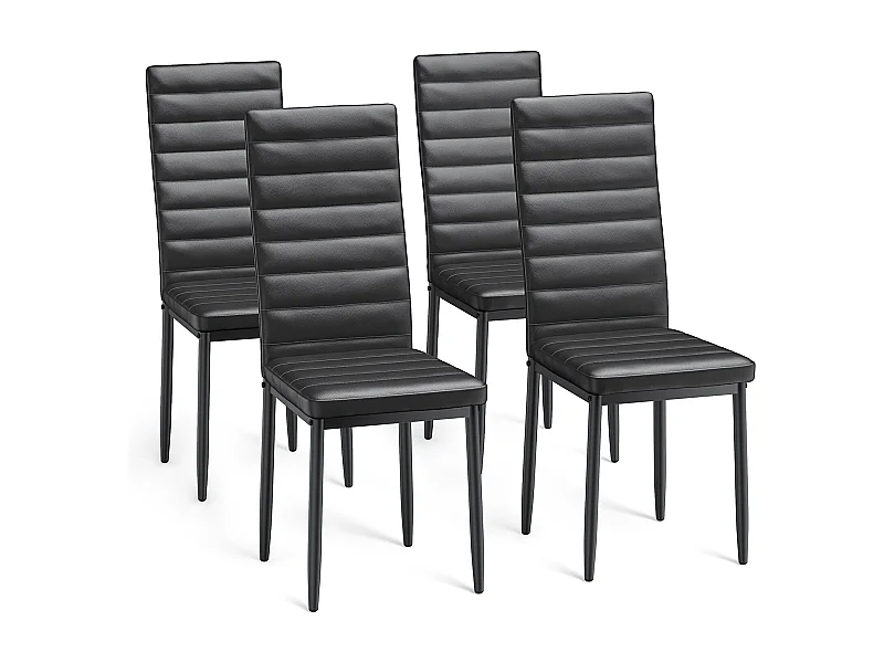 Bealife 4 Chaises Salle à Manger Lot de 4 Chaises de Cuisine Siege Rembourre en Cuir PU Pieds en Metal avec Embout Antidérapant Noir