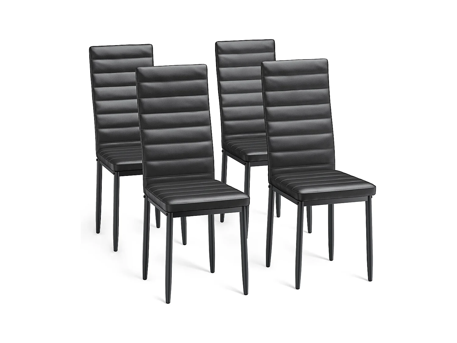 Bealife 4 Chaises Salle à Manger Lot de 4 Chaises de Cuisine Siege Rembourre en Cuir PU Pieds en Metal avec Embout Antidérapant Noir