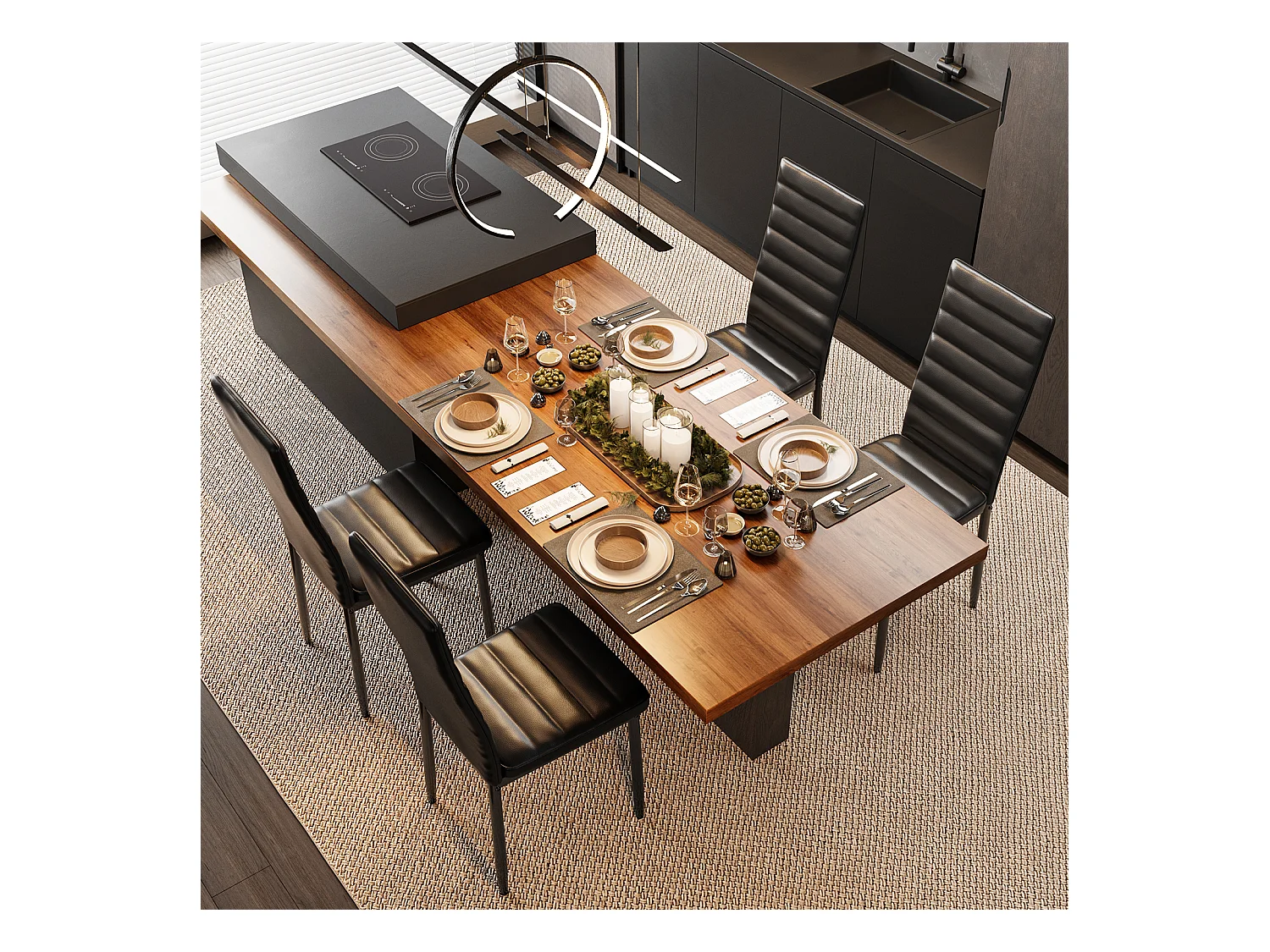 Bealife set van 4 eetkamerstoelen voor de keuken, met PU - leer beklede, opgevulde zitplaatsen, metalen poten met zwarte anti - slip voetjes