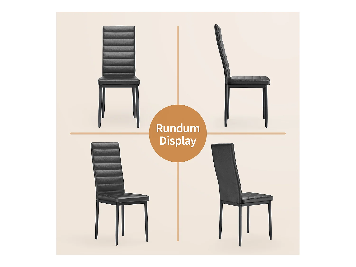 Bealife set van 4 eetkamerstoelen voor de keuken, met PU - leer beklede, opgevulde zitplaatsen, metalen poten met zwarte anti - slip voetjes