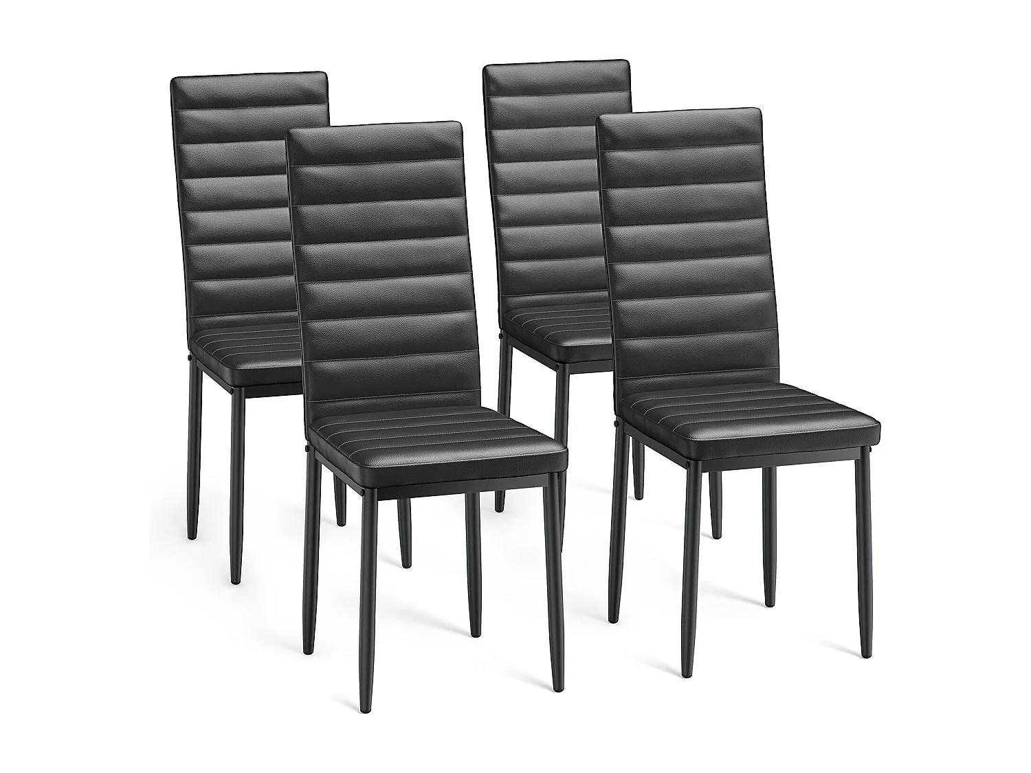 Bealife set van 4 eetkamerstoelen voor de keuken, met PU - leer beklede, opgevulde zitplaatsen, metalen poten met zwarte anti - slip voetjes