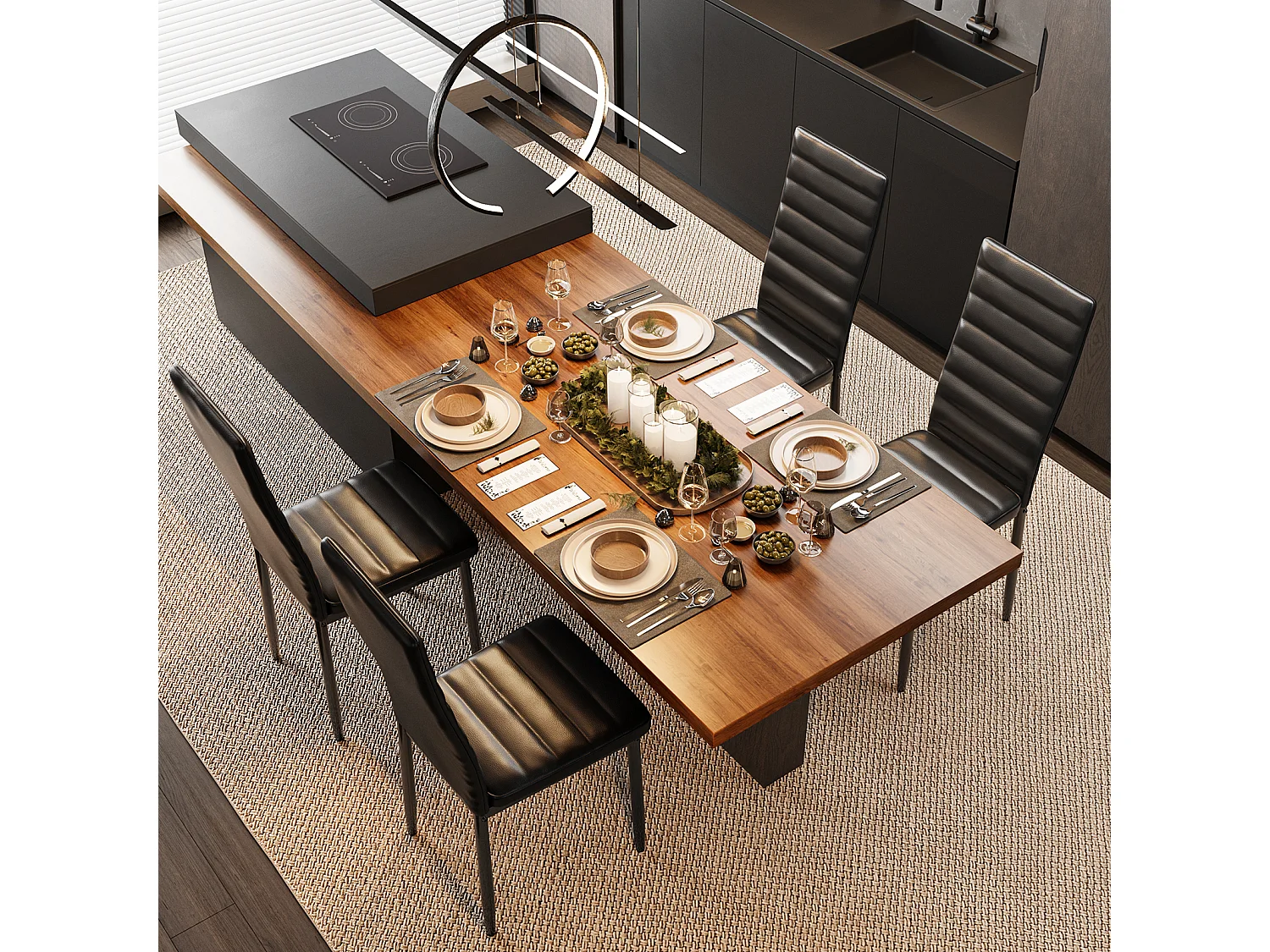 Bealife set van 4 eetkamerstoelen voor de keuken, met PU - leer beklede, opgevulde zitplaatsen, metalen poten met zwarte anti - slip voetjes