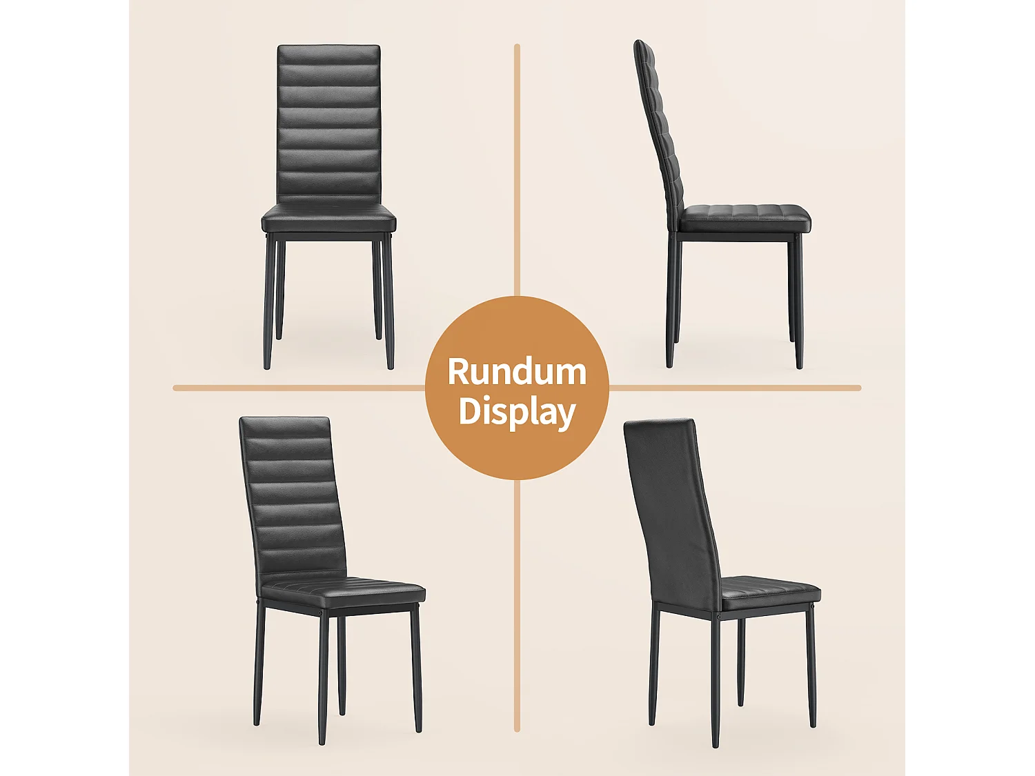 Bealife set van 4 eetkamerstoelen voor de keuken, met PU - leer beklede, opgevulde zitplaatsen, metalen poten met zwarte anti - slip voetjes