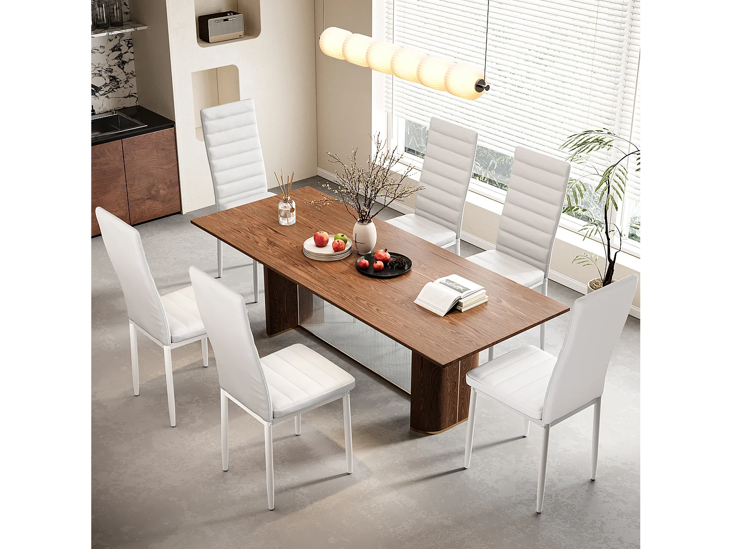 Bealife set van 6 eetkamerstoelen voor de keuken, met PU - leer beklede, opgevulde zitplaatsen, metalen poten en witte rubberen voetjes