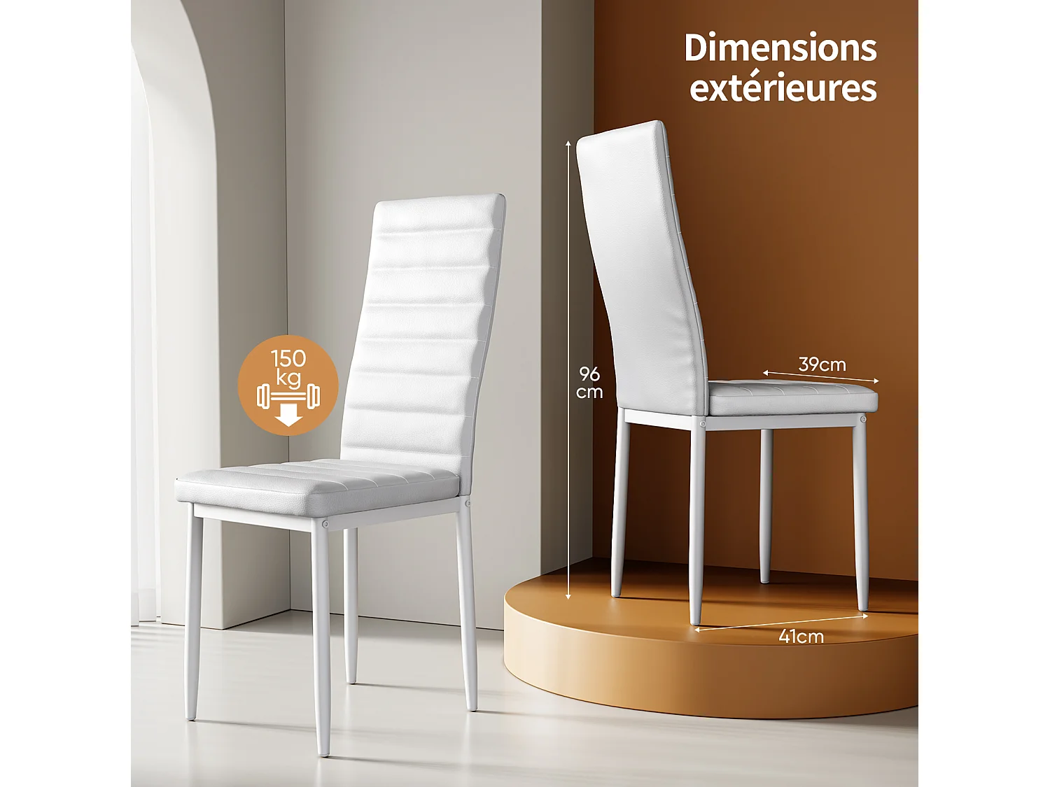 Bealife 6 Chaises Salle à Manger Lot de 6 Chaises de Cuisine Siege Rembourre en Cuir PU Patte Metal Pied en Caoutchouc Blanc