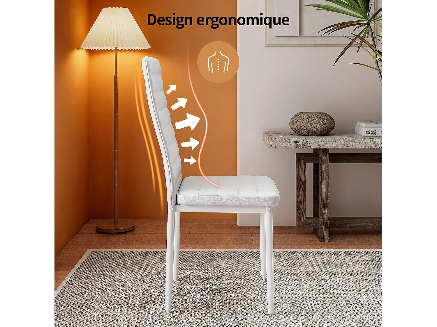 Bealife 6 Chaises Salle à Manger Lot de 6 Chaises de Cuisine Siege Rembourre en Cuir PU Patte Metal Pied en Caoutchouc Blanc