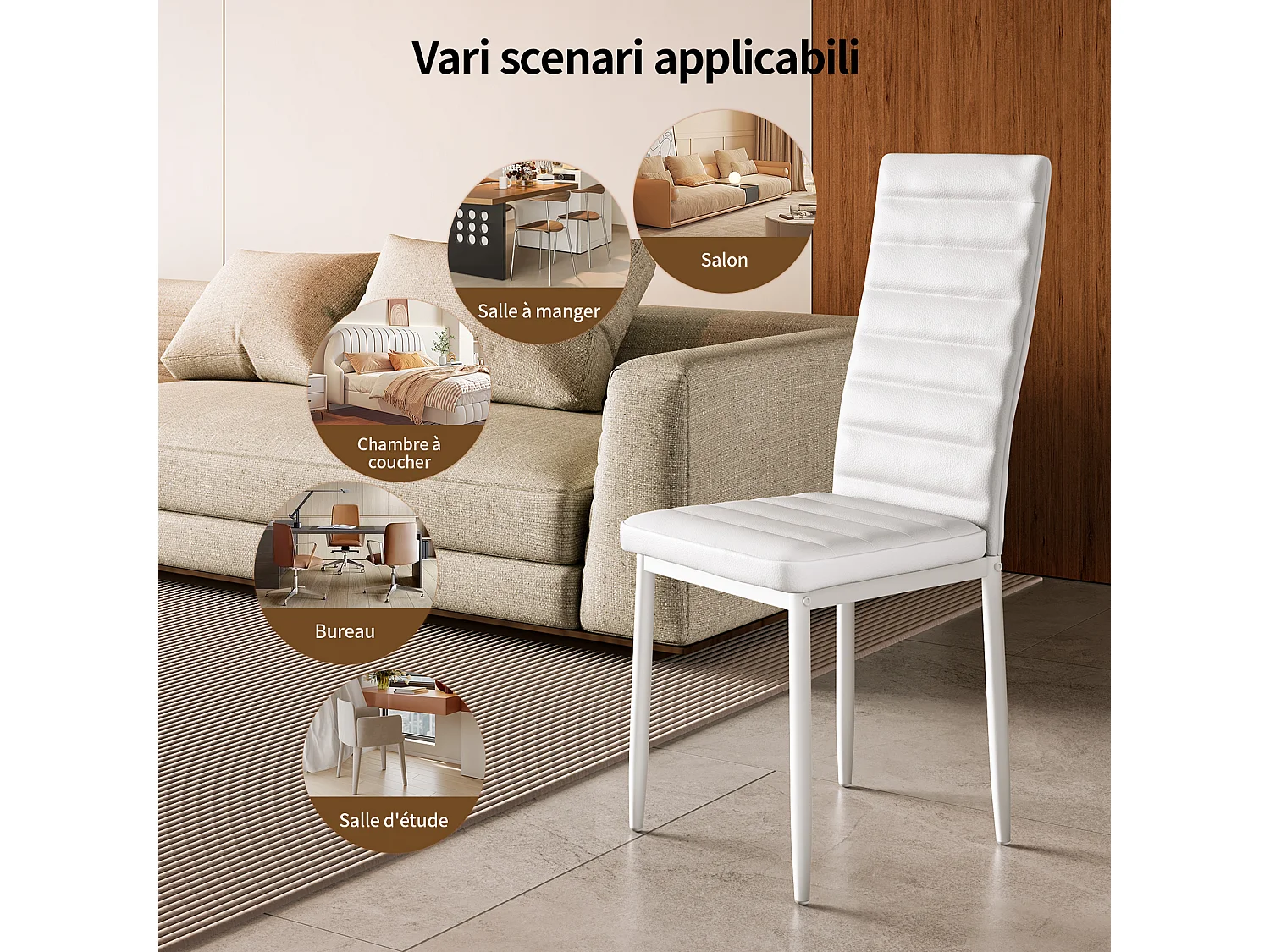 Bealife 6 Chaises Salle à Manger Lot de 6 Chaises de Cuisine Siege Rembourre en Cuir PU Patte Metal Pied en Caoutchouc Blanc