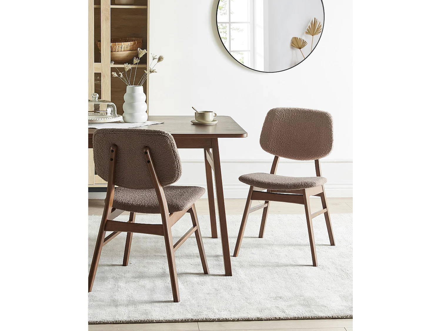 Set of 2 Dining Chairs ELAINE Boucle Dark Brown/ Taupe