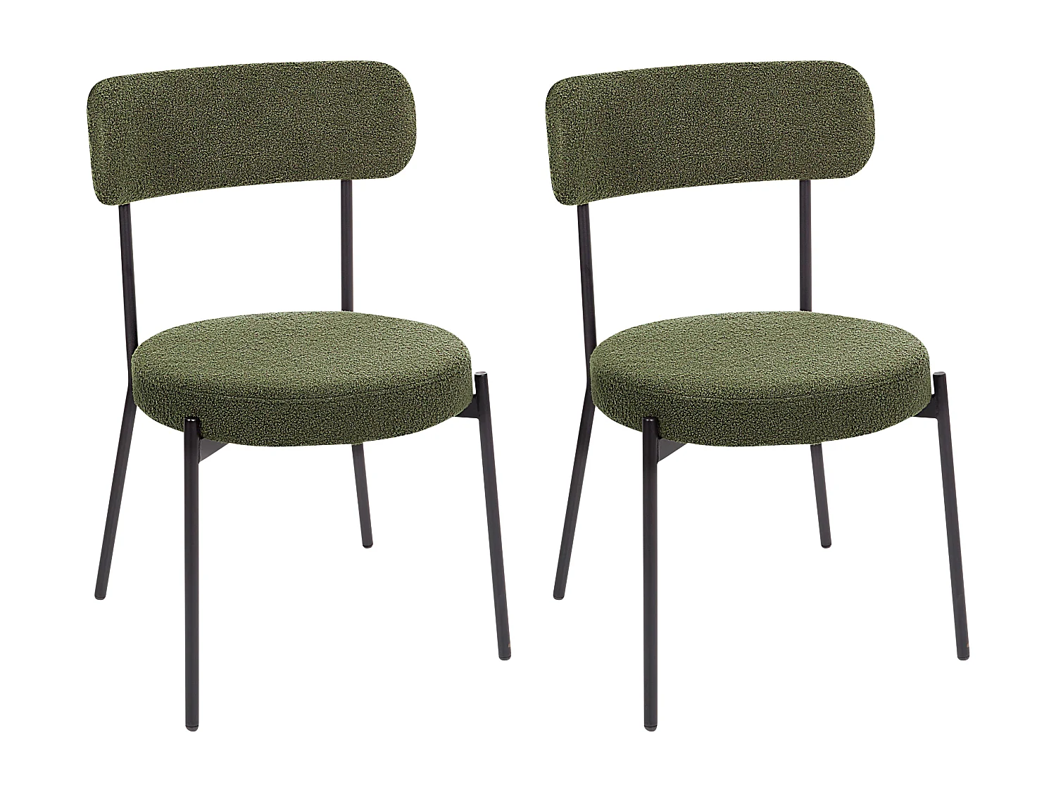 Esszimmerstuhl 2er Set Bouclé dunkelgrün hohe Lehne Metallbeine modern Allison
