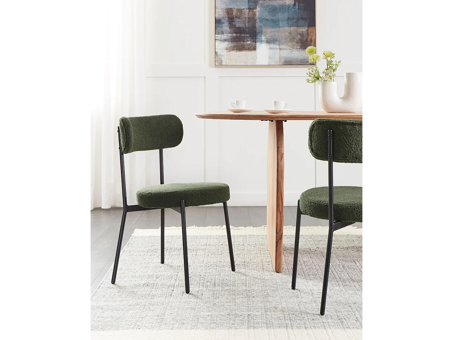 Lot de 2 chaises de salle à manger ALLISON Bouclé Vert foncé