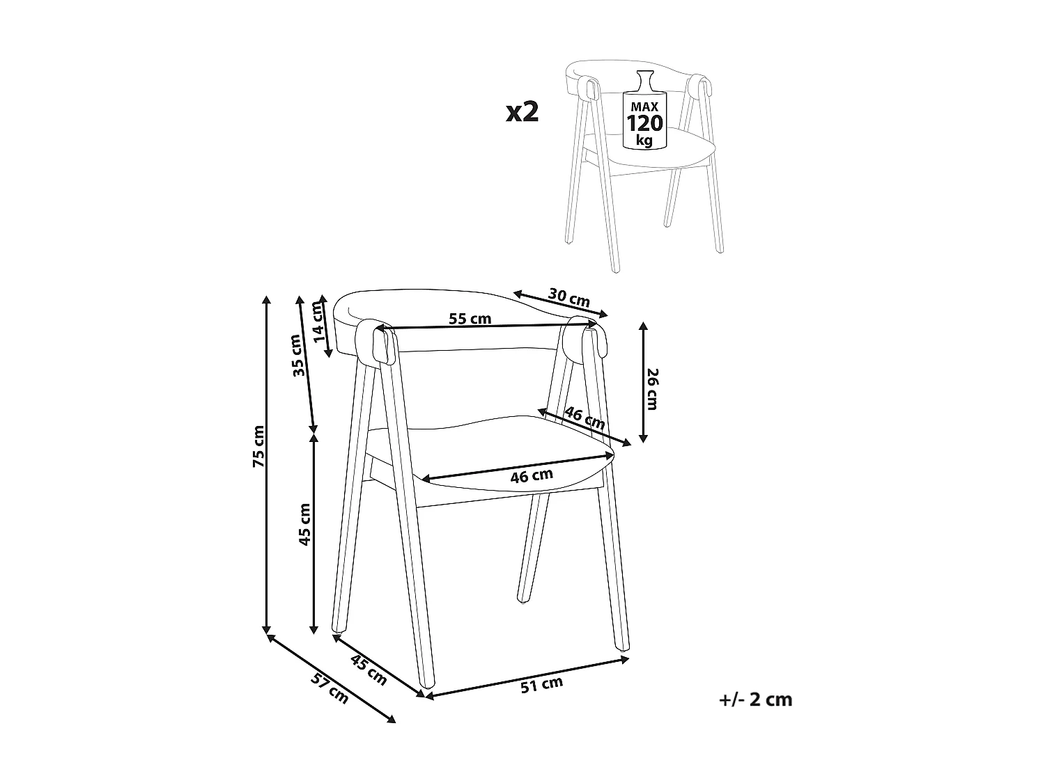 Set van 2 eetkamerstoelen DAY Bouclé Donkere houtkleur