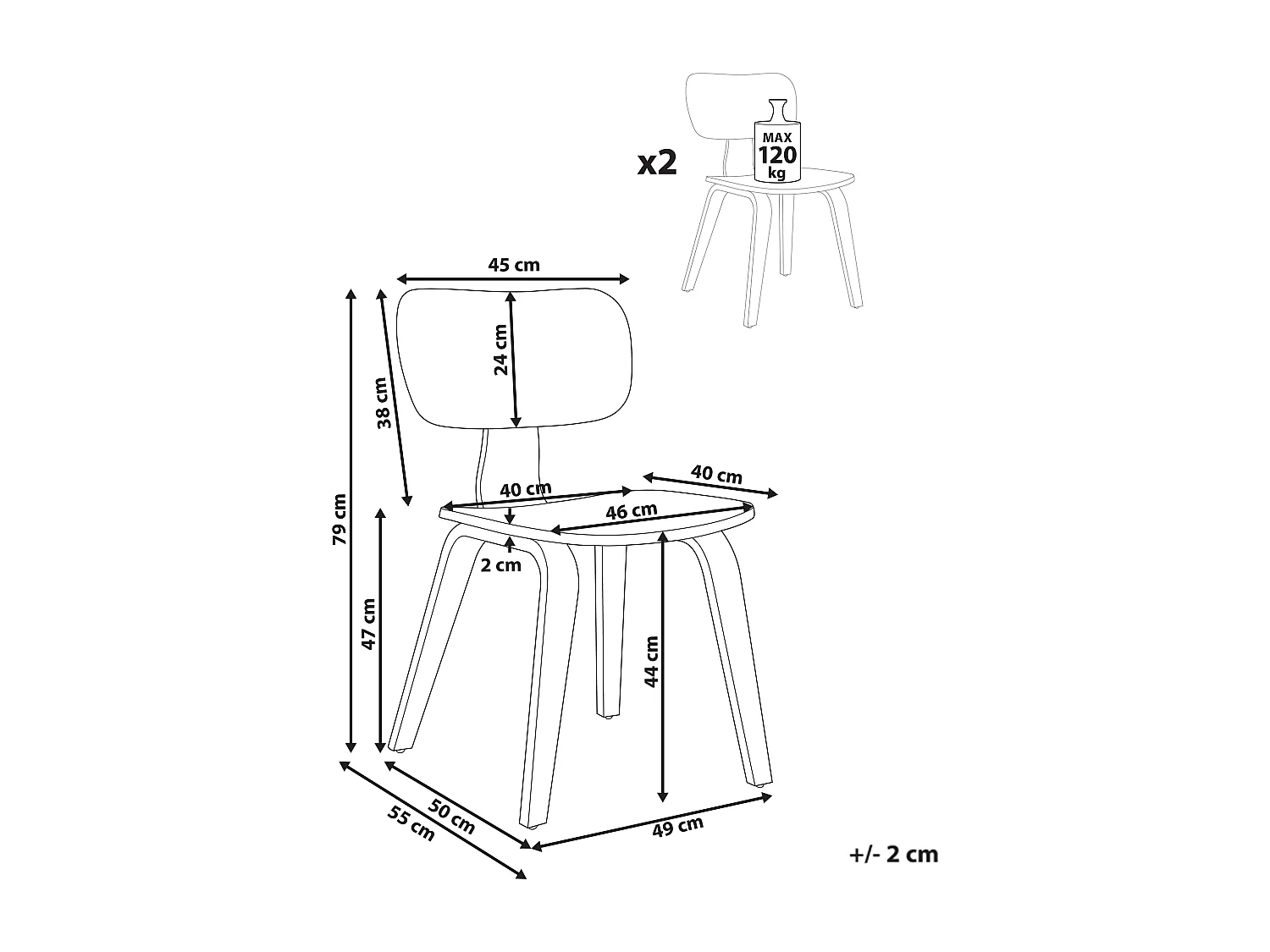 Esszimmerstuhl 2er Set LUCINDA Holz Dunkelbraun