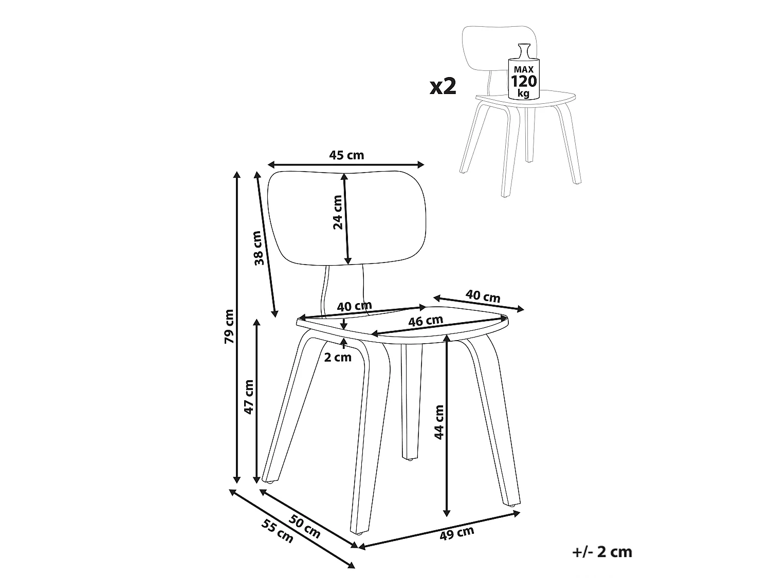 Lot de 2 chaises de salle à manger LUCINDA Bois Marron foncé
