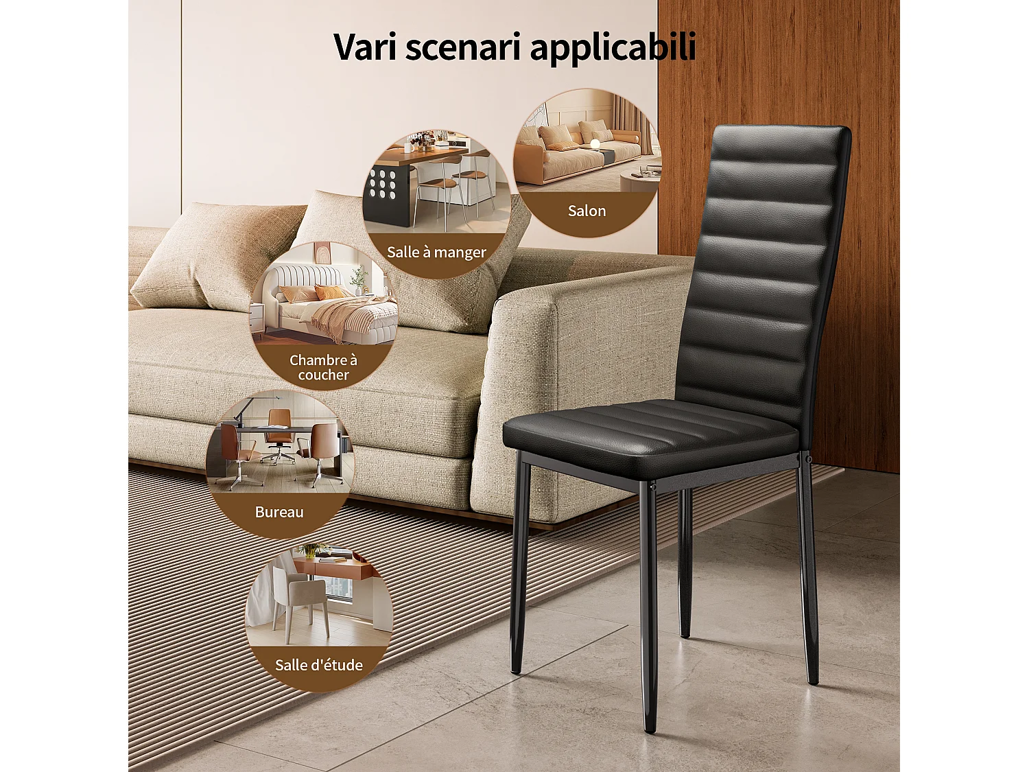 Bealife 6 Chaises Salle à Manger Lot de 6 Chaises de Cuisine Siege Rembourre en Cuir PU Patte Metal Pied en Caoutchouc Noir