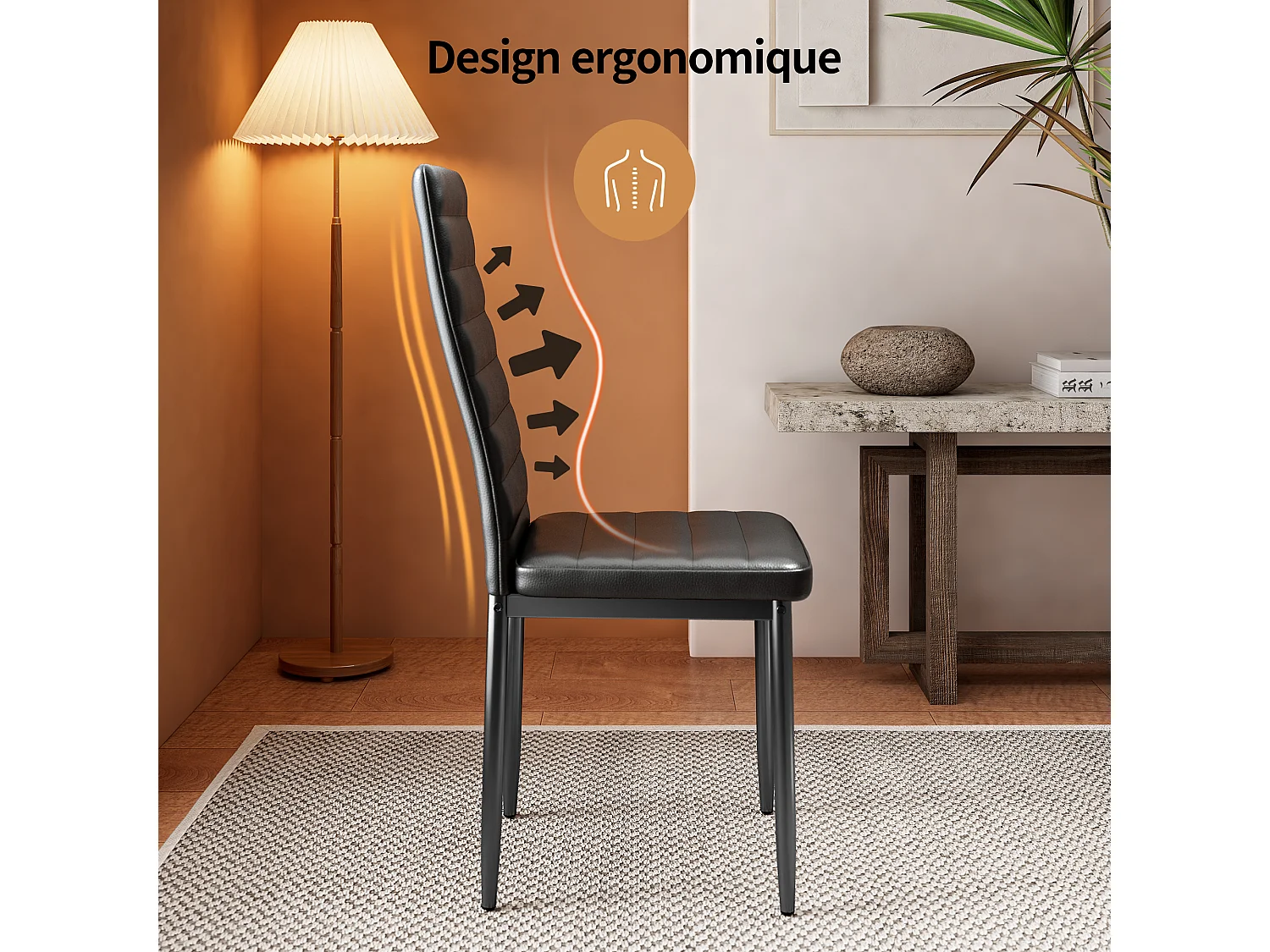 Bealife 6 Chaises Salle à Manger Lot de 6 Chaises de Cuisine Siege Rembourre en Cuir PU Patte Metal Pied en Caoutchouc Noir