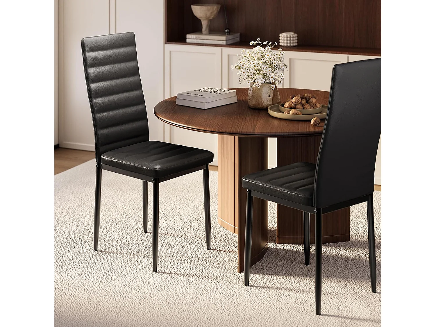 Bealife 6 Chaises Salle à Manger Lot de 6 Chaises de Cuisine Siege Rembourre en Cuir PU Patte Metal Pied en Caoutchouc Noir