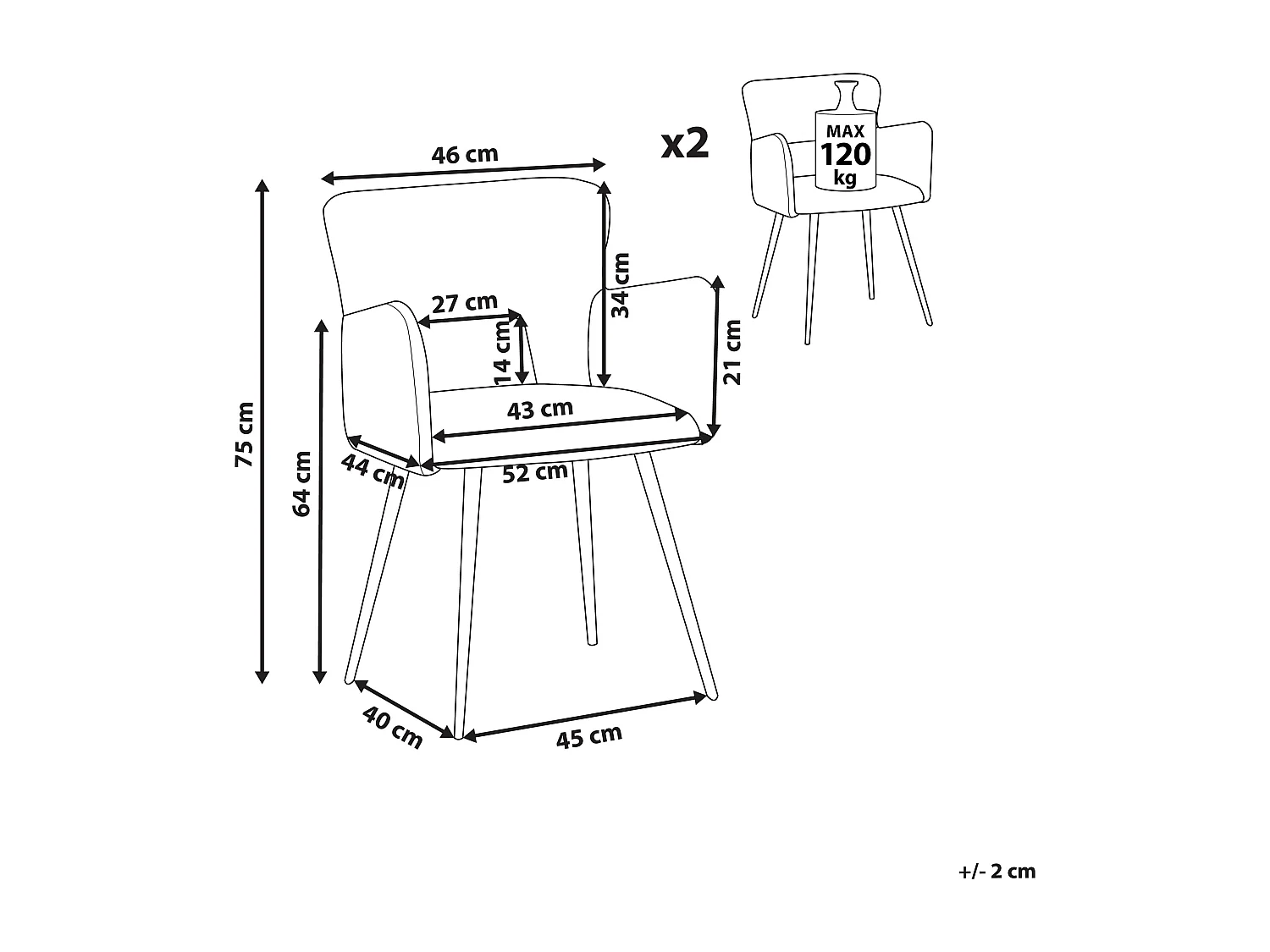 Polsterstuhl 2er Set Bouclé beige mit Armlehnen schwarze Metallbeine Sanilac