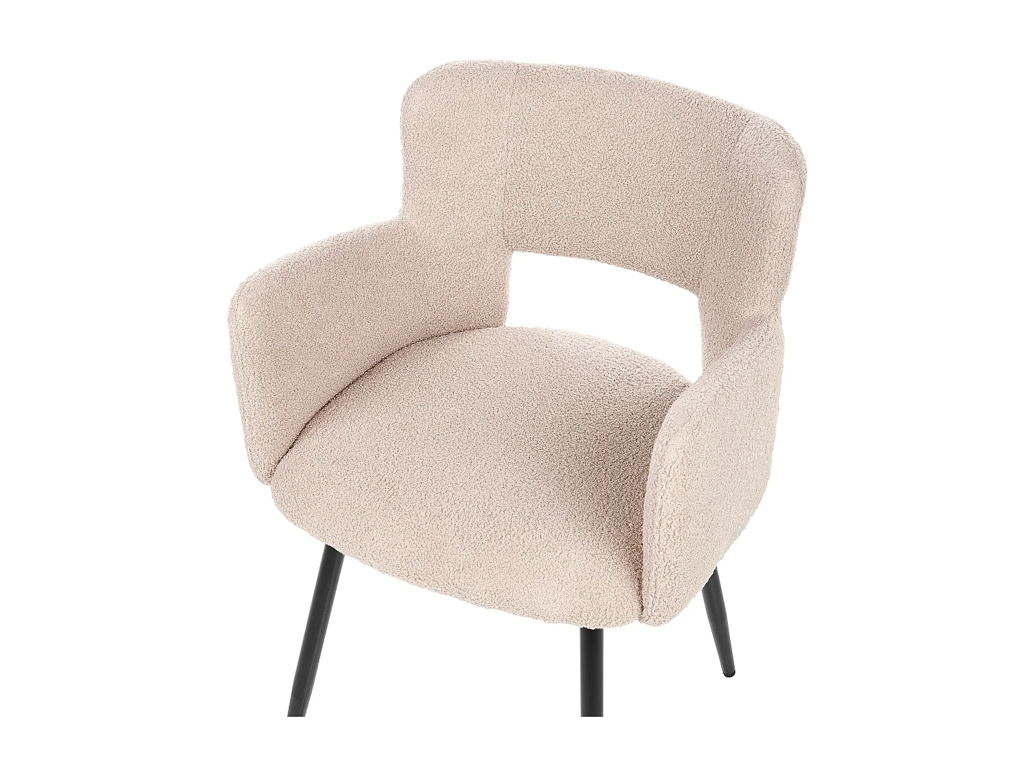 Polsterstuhl 2er Set Bouclé beige mit Armlehnen schwarze Metallbeine Sanilac