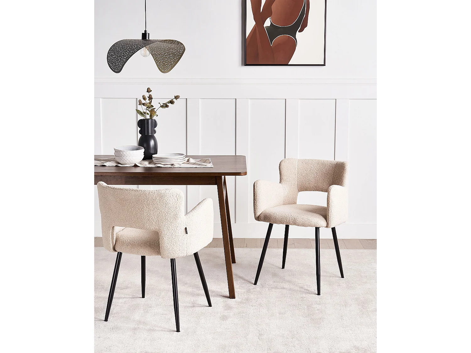 Lot de 2 chaises de salle à manger SANILAC Bouclé Beige