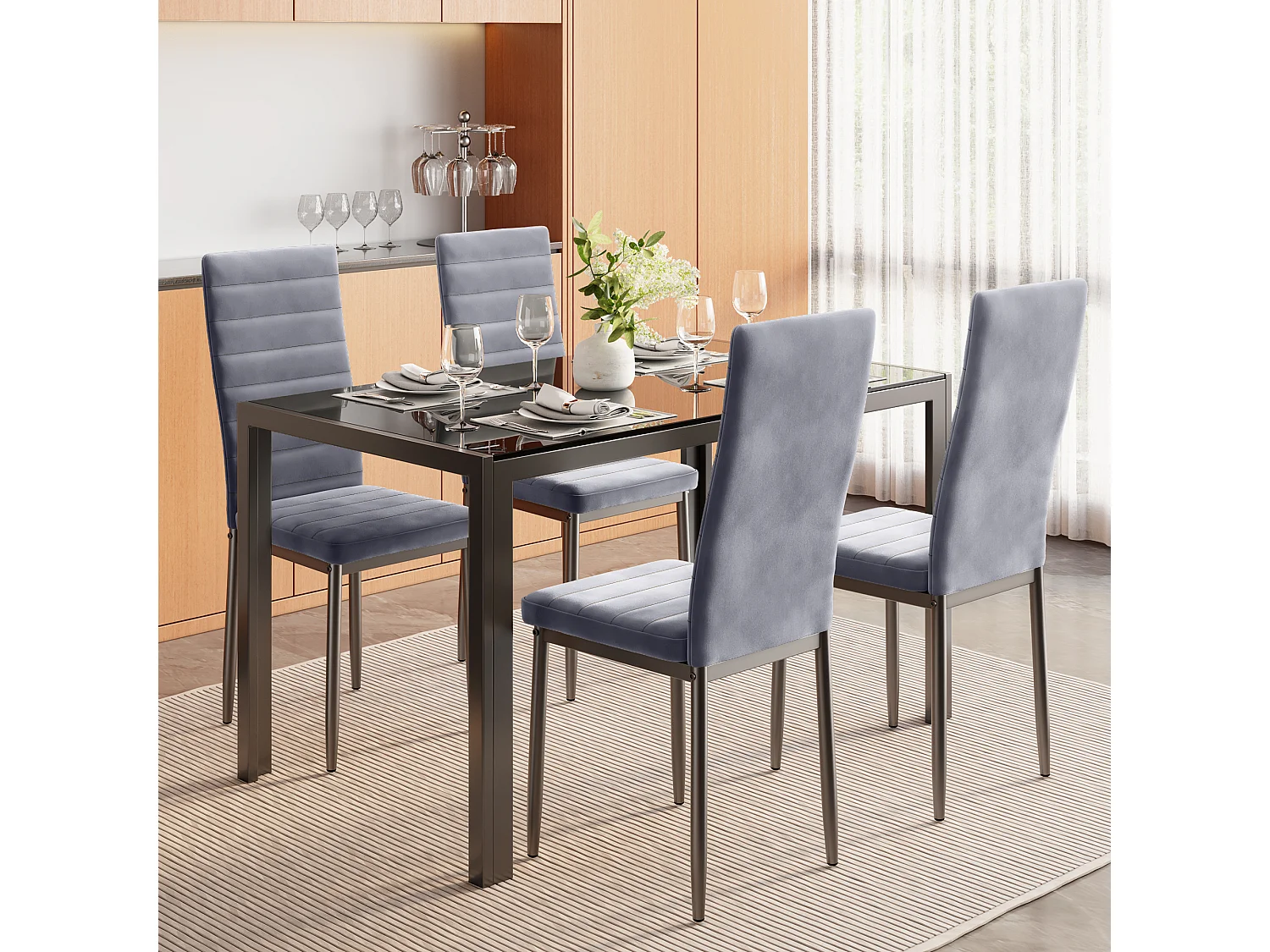 Bealife 4 Chaises Salle à Manger Lot de 4 Chaises de Cuisine Siege Rembourre en Tissu Velours Patte Metal Pied en Caoutchouc Gris Clair