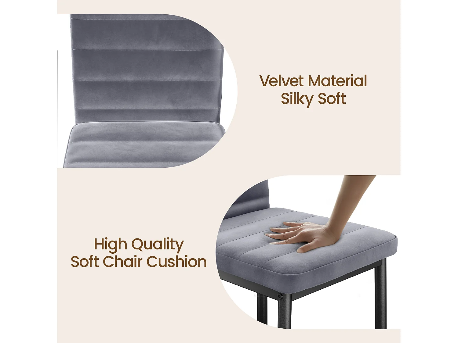 Bealife 4 Chaises Salle à Manger Lot de 4 Chaises de Cuisine Siege Rembourre en Tissu Velours Patte Metal Pied en Caoutchouc Gris Clair