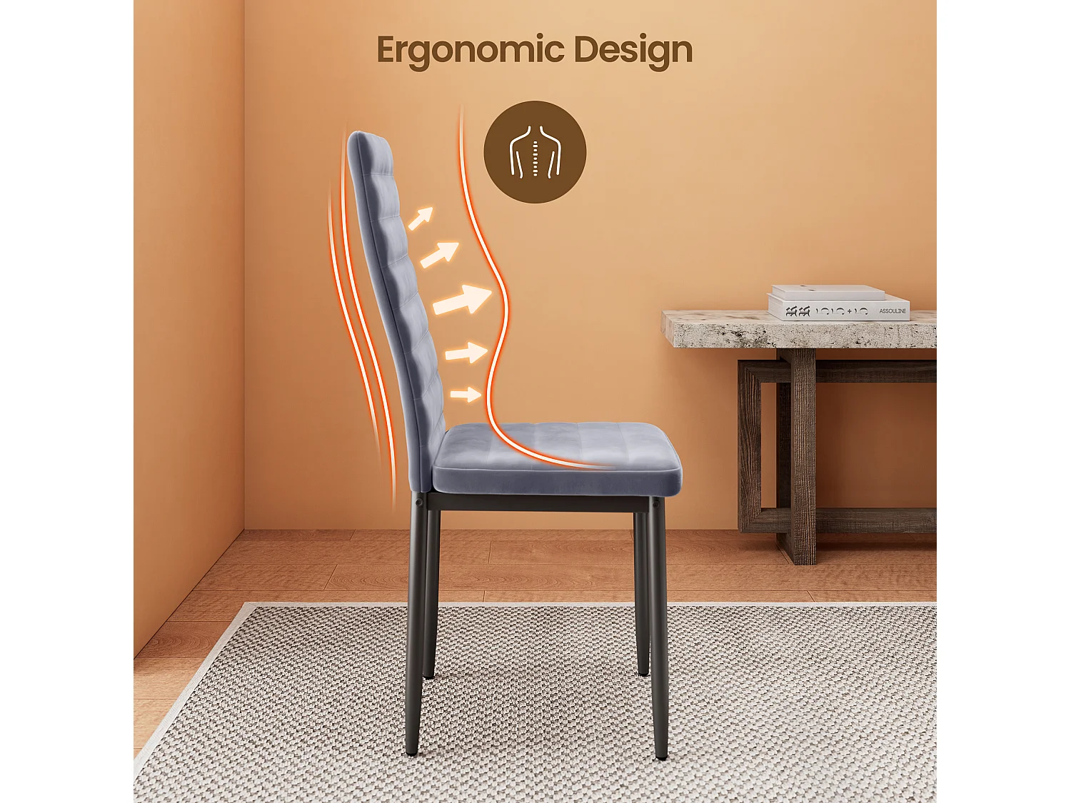 Bealife 4 Chaises Salle à Manger Lot de 4 Chaises de Cuisine Siege Rembourre en Tissu Velours Patte Metal Pied en Caoutchouc Gris Clair