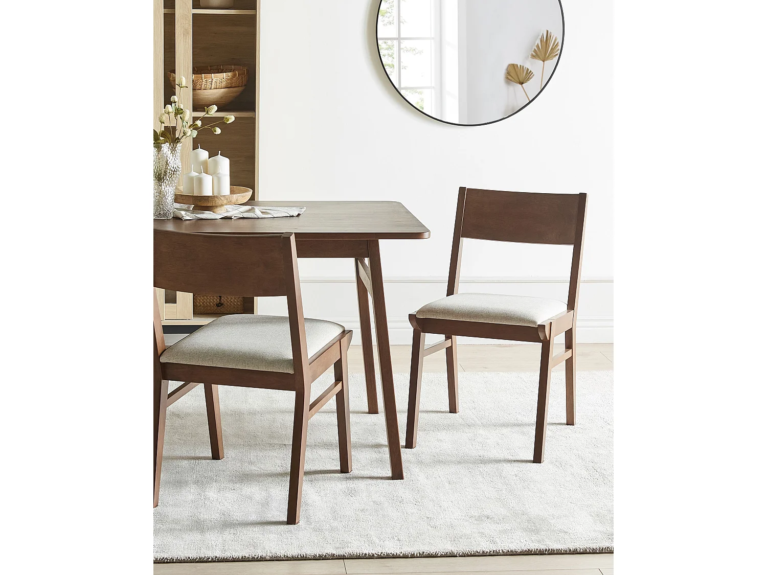 Set of 2 Dining Chairs ENOLA Wood Brown/ Light Beige