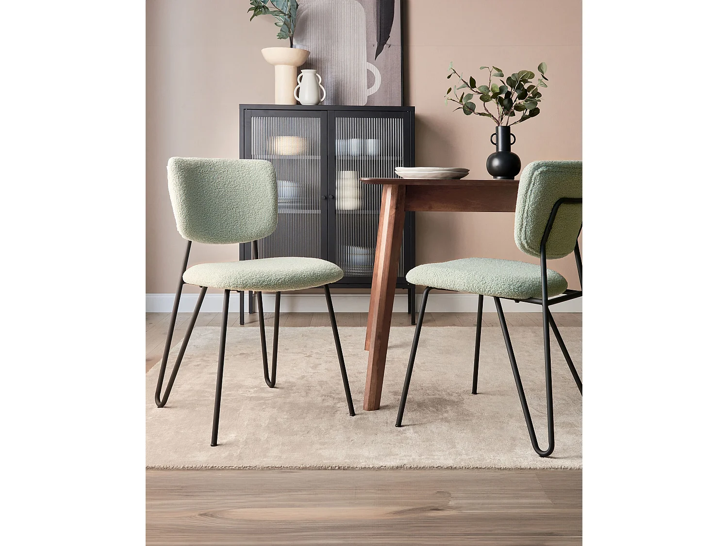 Lot de 2 chaises de salle à manger NELKO Bouclé Vert clair