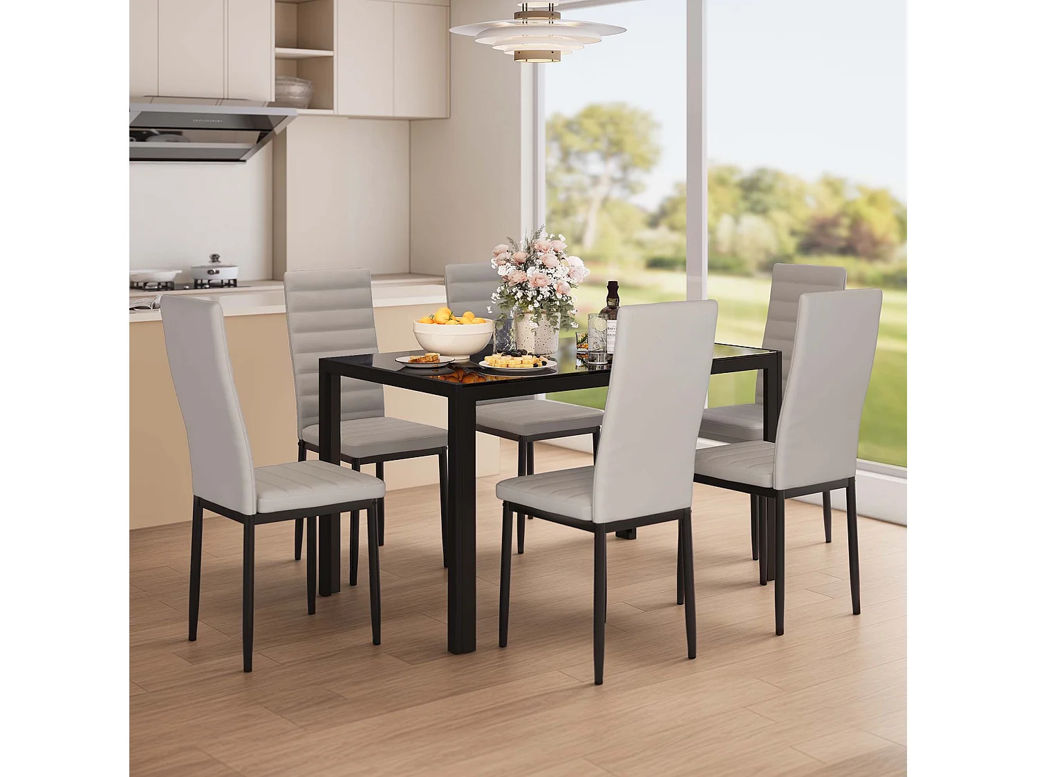 Bealife 6 Chaises Salle à Manger Lot de 6 Chaises de Cuisine Siege Rembourre en Cuir PU Patte Metal Pied en Caoutchouc Gris