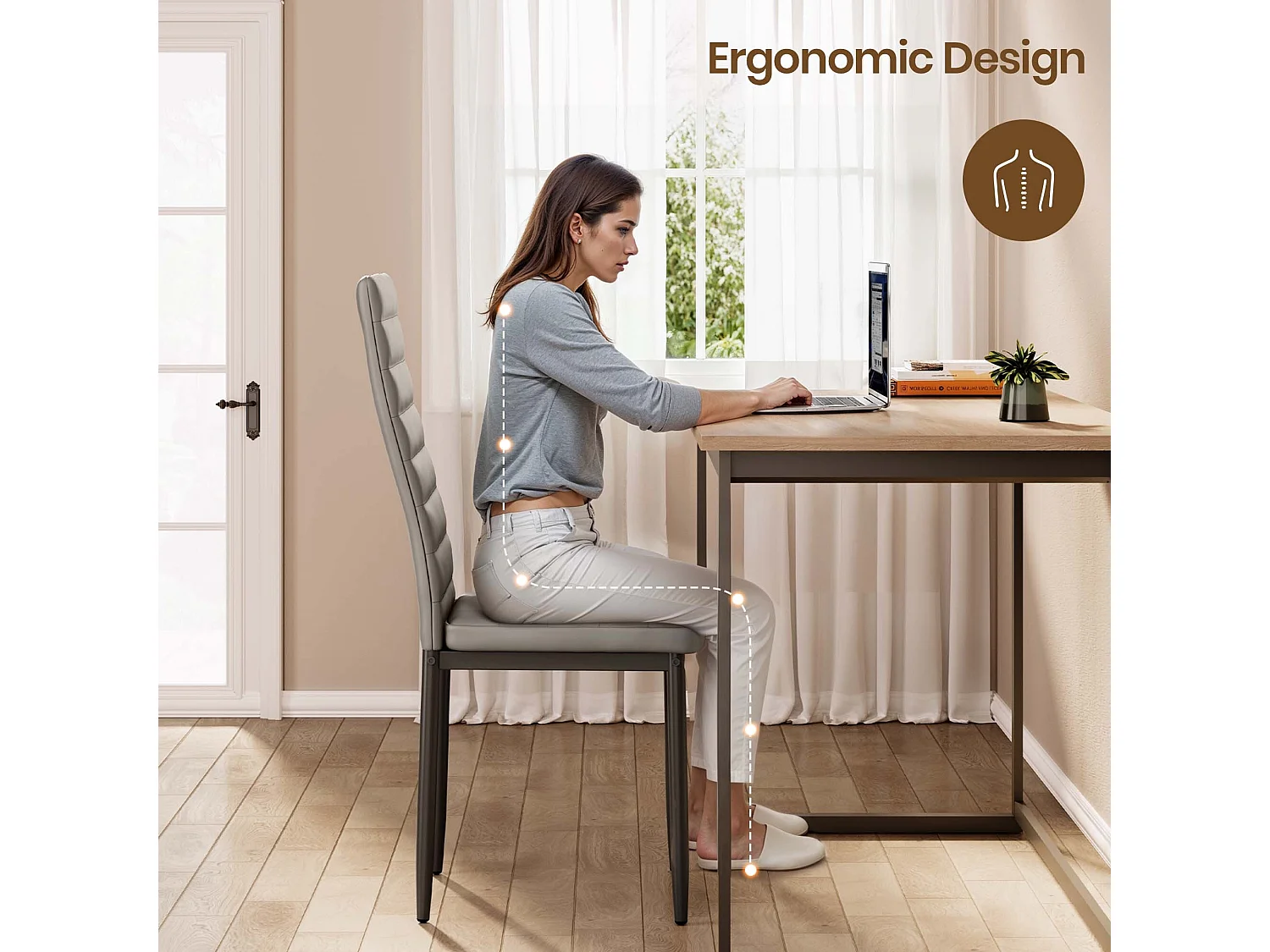 Bealife 6 Chaises Salle à Manger Lot de 6 Chaises de Cuisine Siege Rembourre en Cuir PU Patte Metal Pied en Caoutchouc Gris