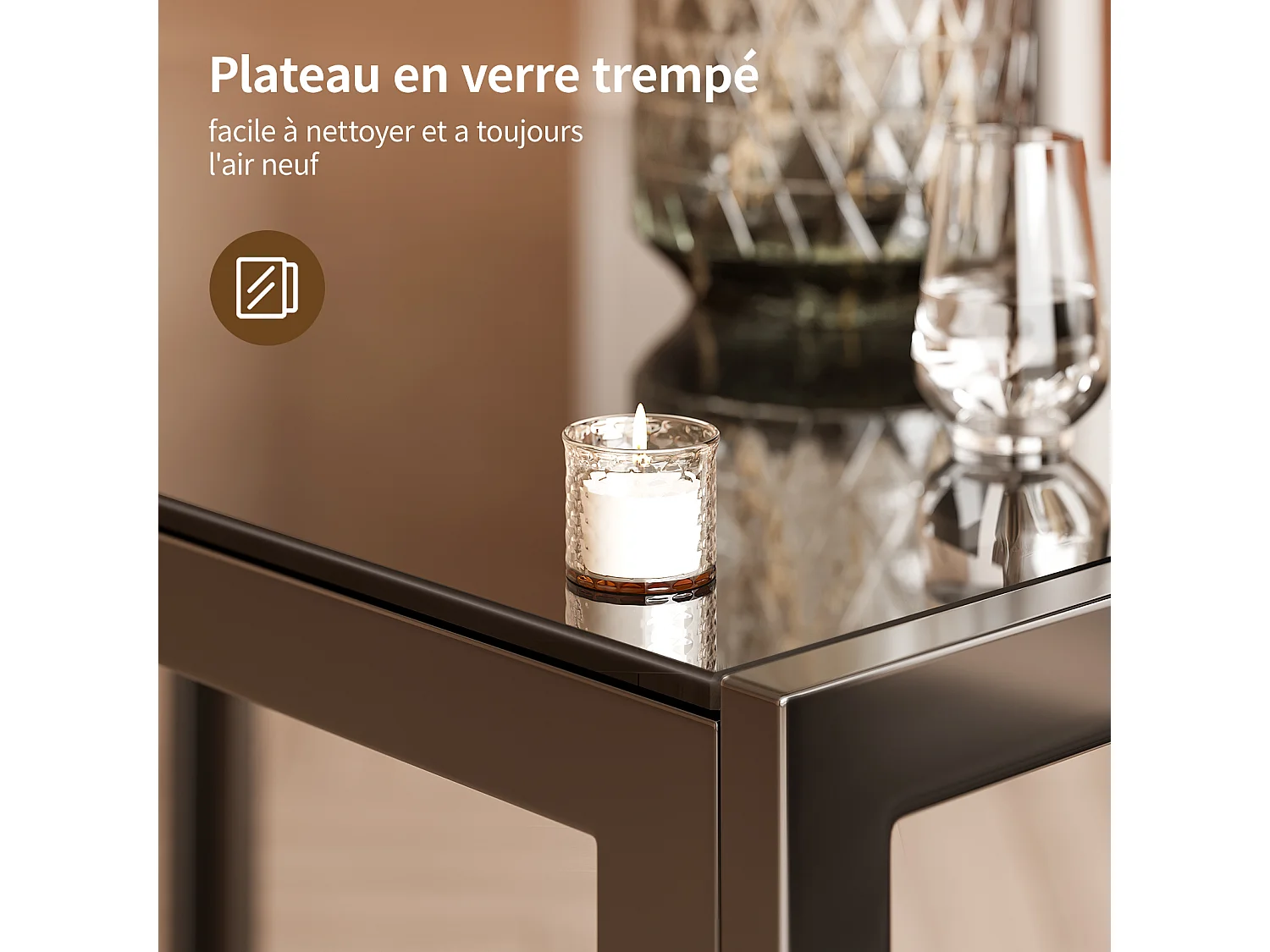 Bealife Table à Manger Verre Trempé Rectangle 6 Personnes Cadre Pied en Metal Noire 130 x 70 x 75 cm