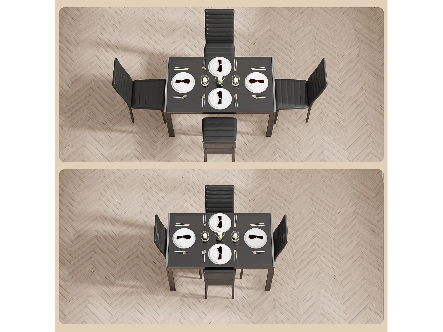 Bealife rechthoekige eettafel voor 4 personen met getemperd glas, zwart metalen frame en poten, afmetingen 120 x 70 x 75 cm