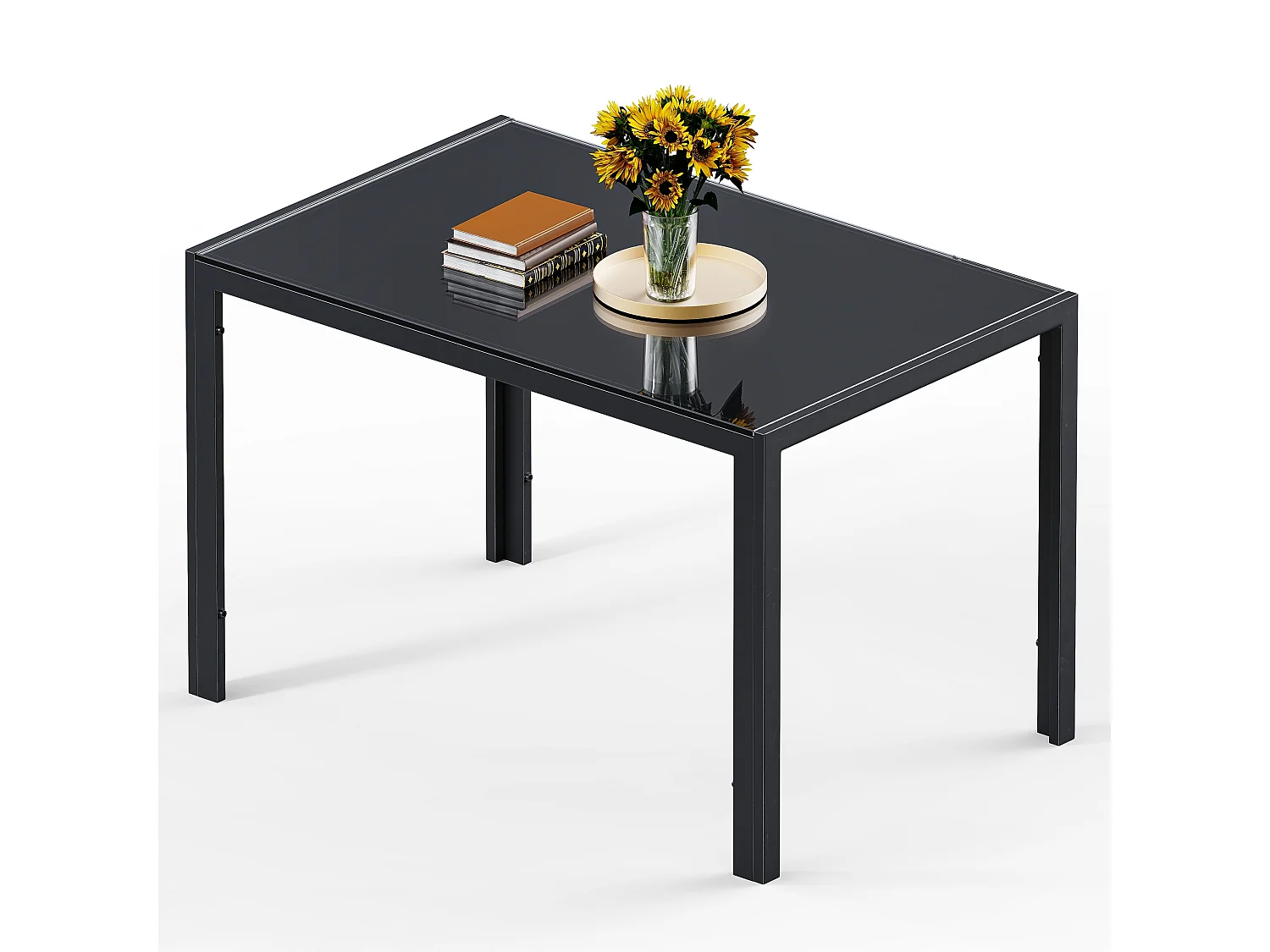 Bealife Table à Manger Verre Trempé Rectangle 4 Personnes Cadre Pied en Metal Noire 120 x 70 x 75 cm