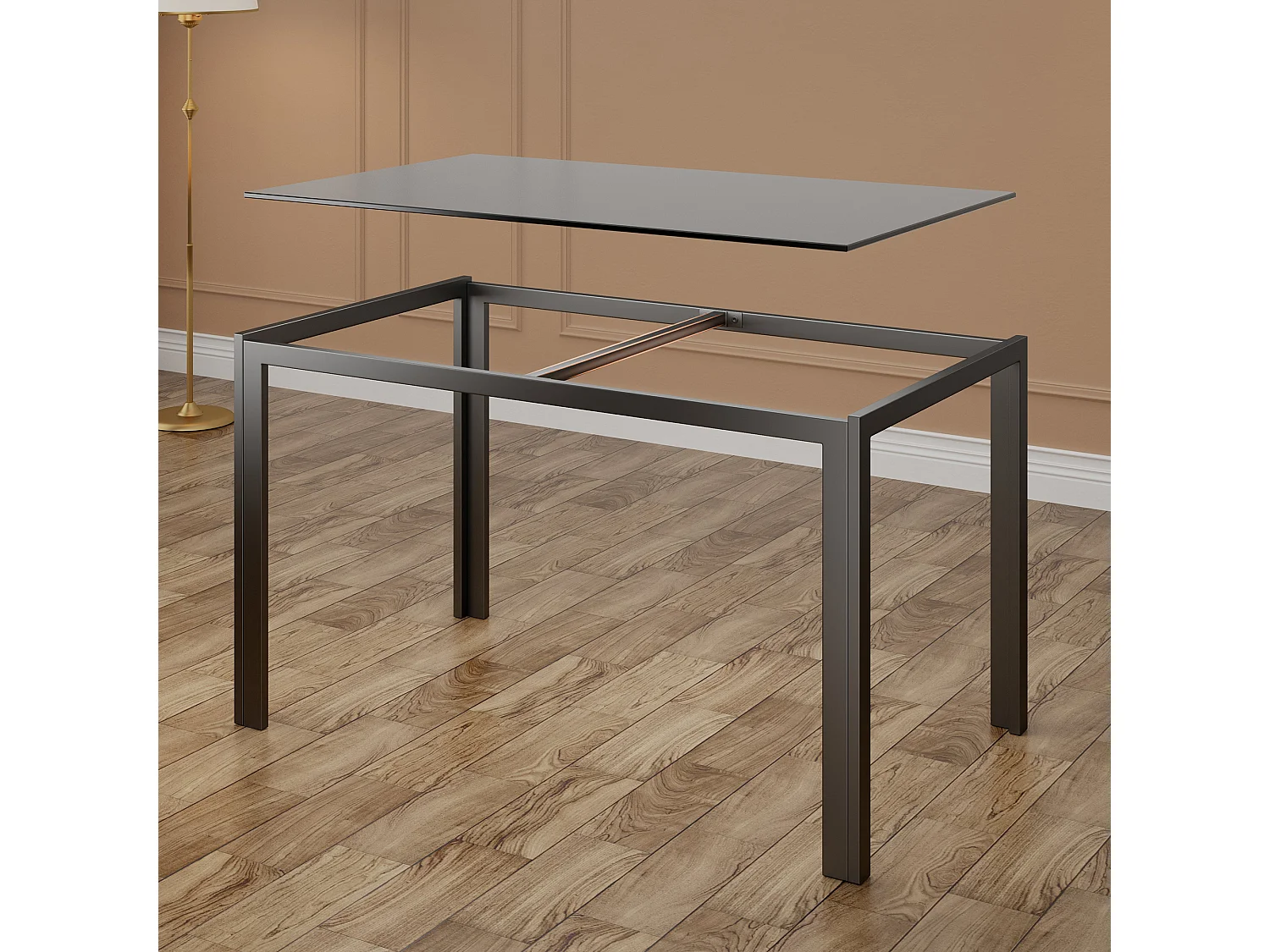Bealife Table à Manger Verre Trempé Rectangle 4 Personnes Cadre Pied en Metal Noire 120 x 70 x 75 cm
