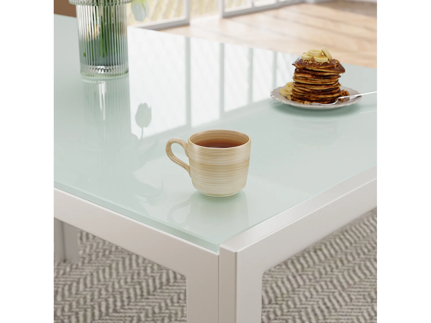 Bealife Table à Manger Verre Trempé Rectangle 4 Personnes Cadre Pied en Metal Blanche 120 x 70 x 75 cm