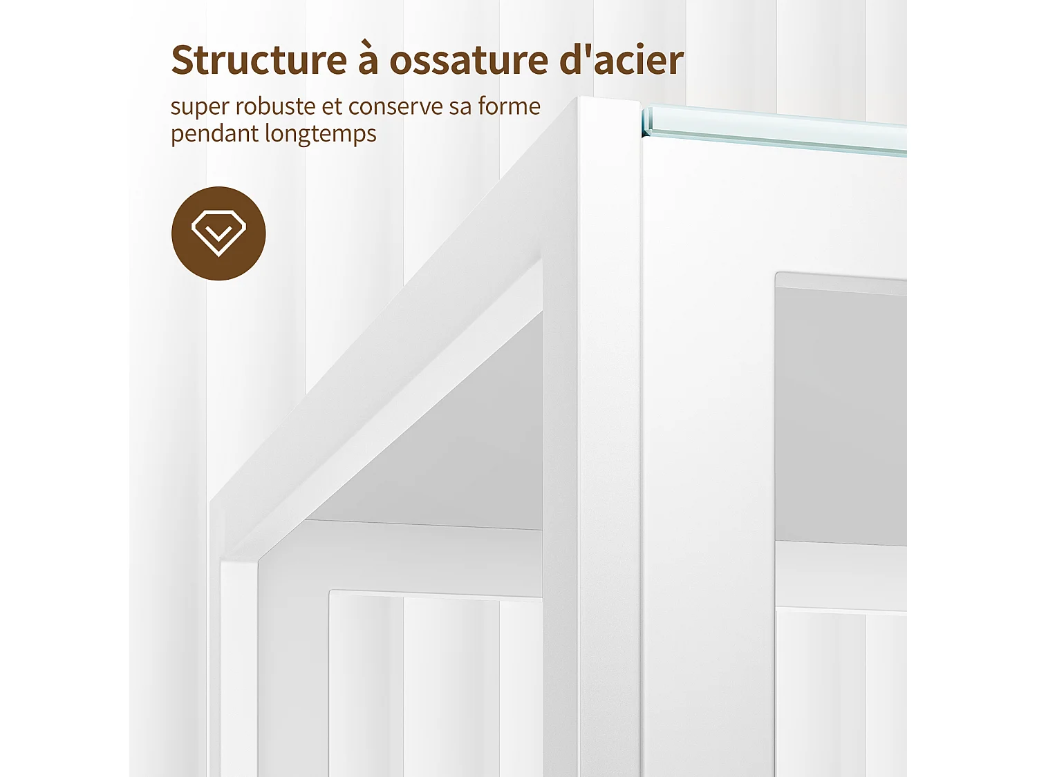 Bealife rechthoekige eettafel voor 6 personen met getemperd glas, wit metalen frame en poten, afmetingen 130 x 70 x 75 cm