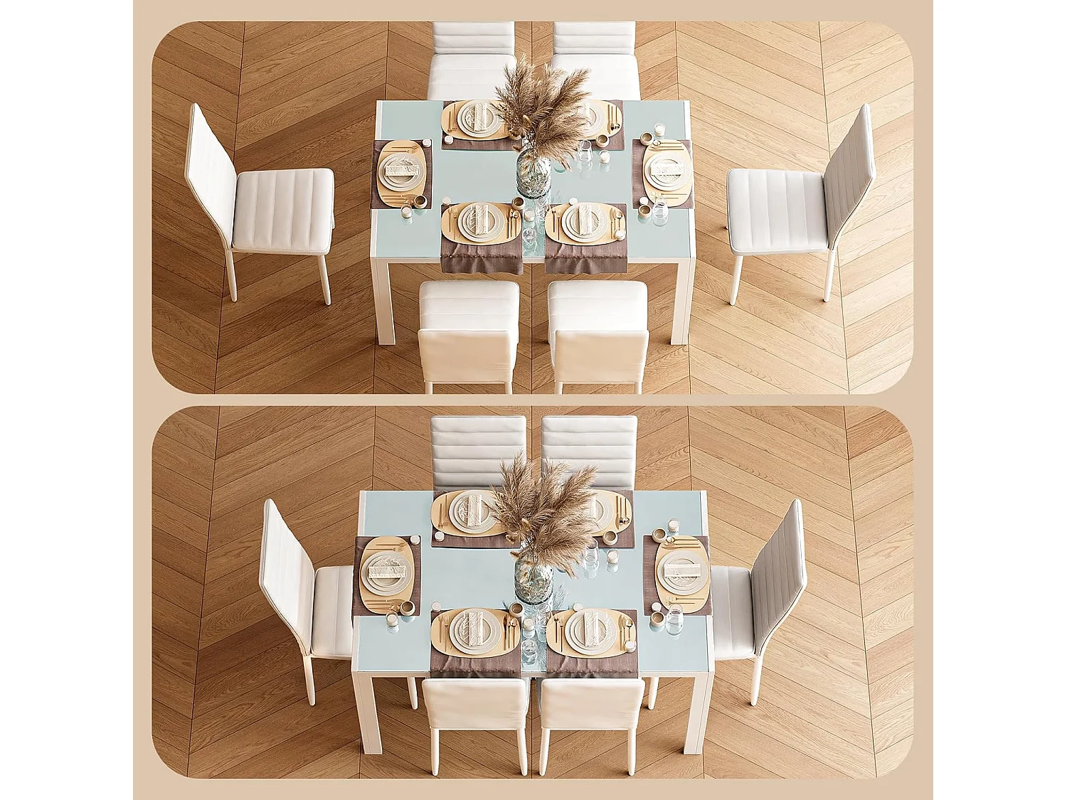 Bealife Ensemble Table et Chaises Table à Manger avec Chaises 1 Table en Verre Trempé 6 Chaises en Cuir PU Dossier Patte Metal Pied en Caoutchouc Blanc