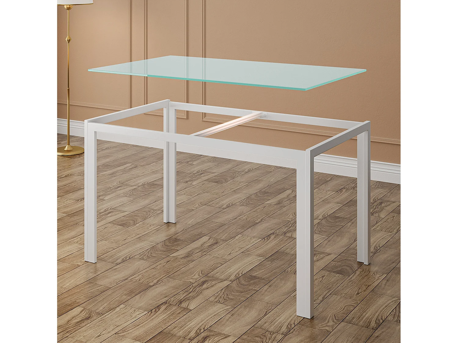 Bealife tafel - en stoelenenset, eettafel met stoelen, 1 getemperd glas tafel, 4 PU - leer stoelen met rugleuning, metalen poten, rubberen voetjes, wit