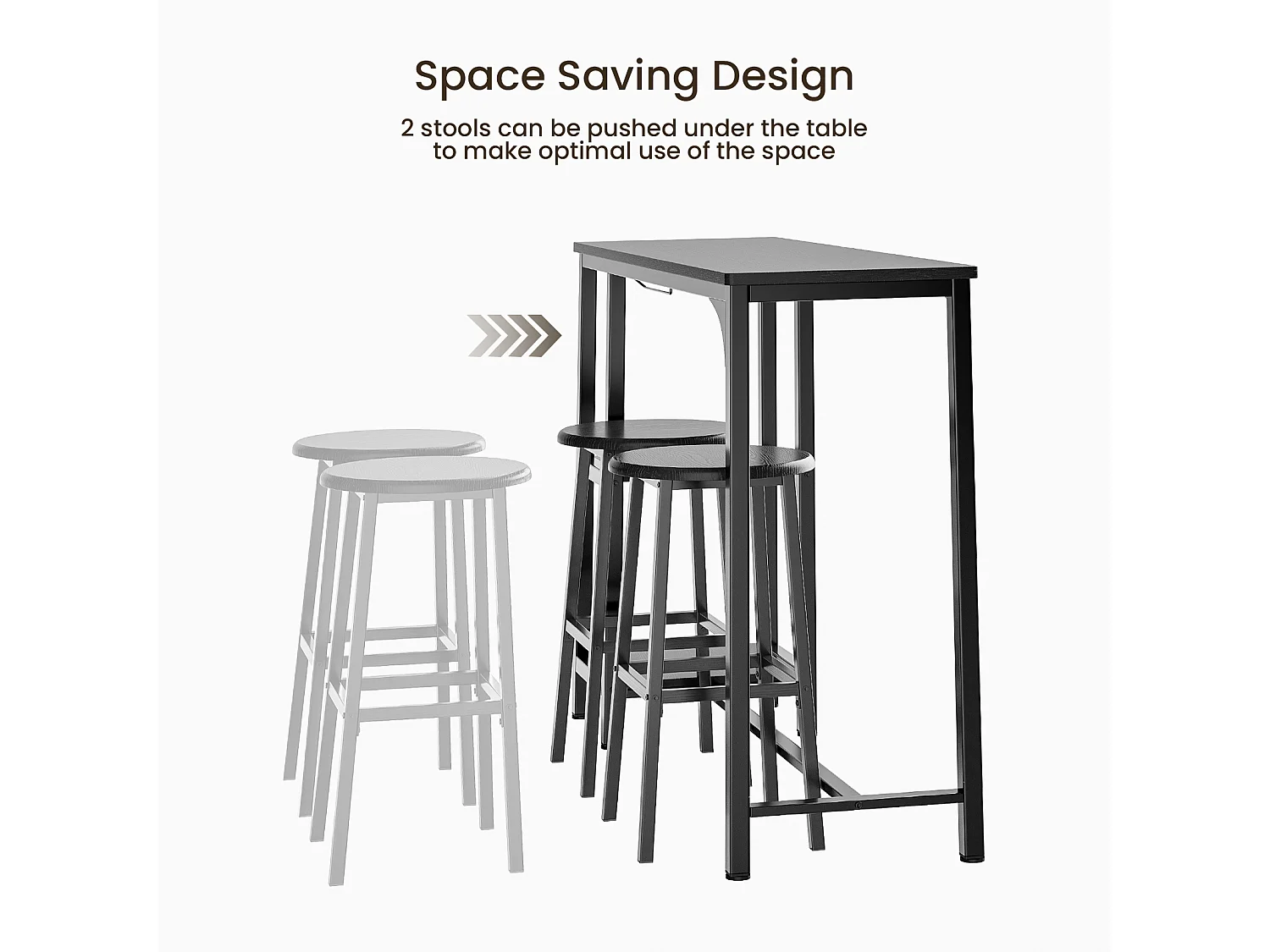 Bealife Table Haute Mange Debout 2 Tabouret Table de Bar Cuisine Ensemble de Meubles de Salle à Manger Cadre en Acier Noir