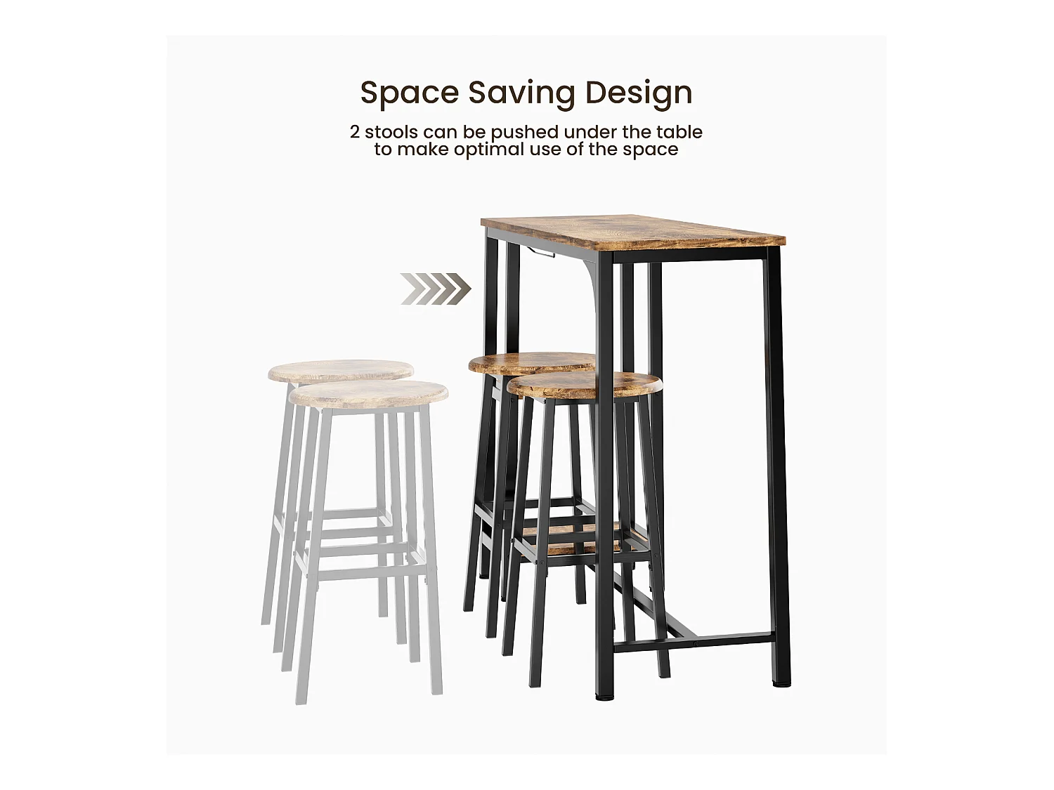 Bealife Table Haute Mange Debout 2 Tabouret Table de Bar Cuisine Ensemble de Meubles de Salle à Manger Cadre en Acier Marron