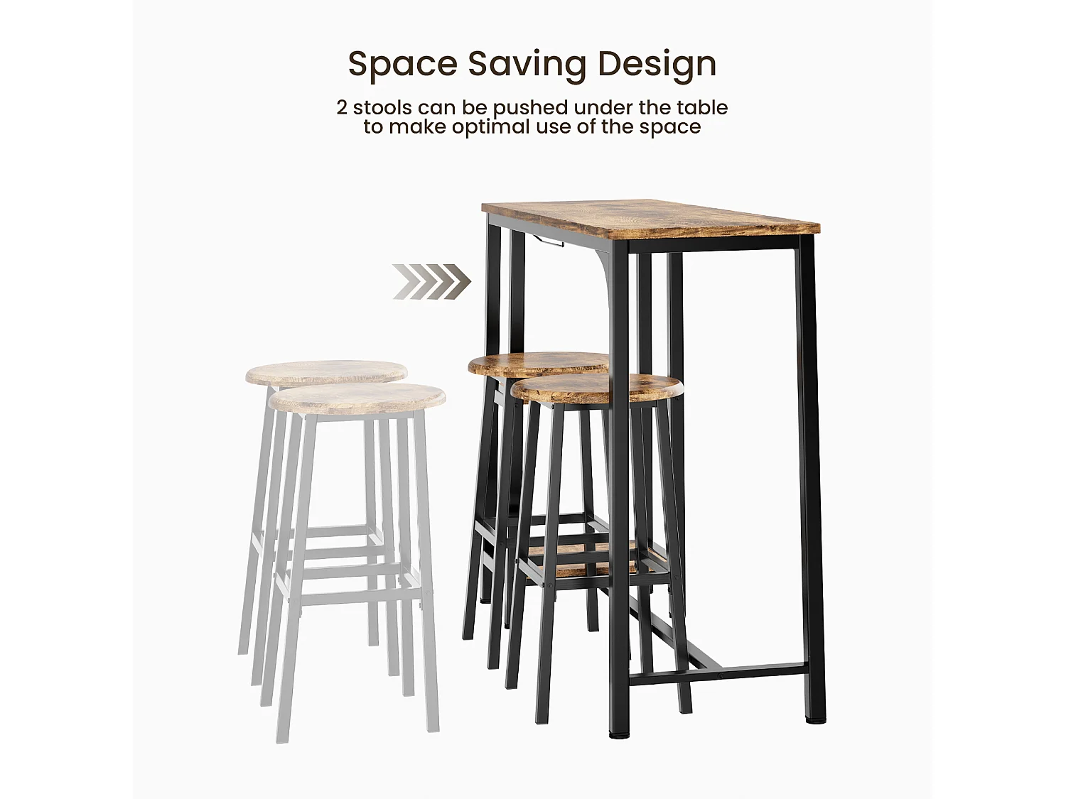 Bealife Table Haute Mange Debout 2 Tabouret Table de Bar Cuisine Ensemble de Meubles de Salle à Manger Cadre en Acier Marron