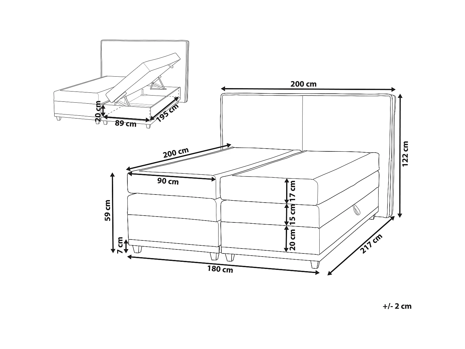 Lit boxspring avec rangement Tissu DYNASTY 180 x 200 cm Beige