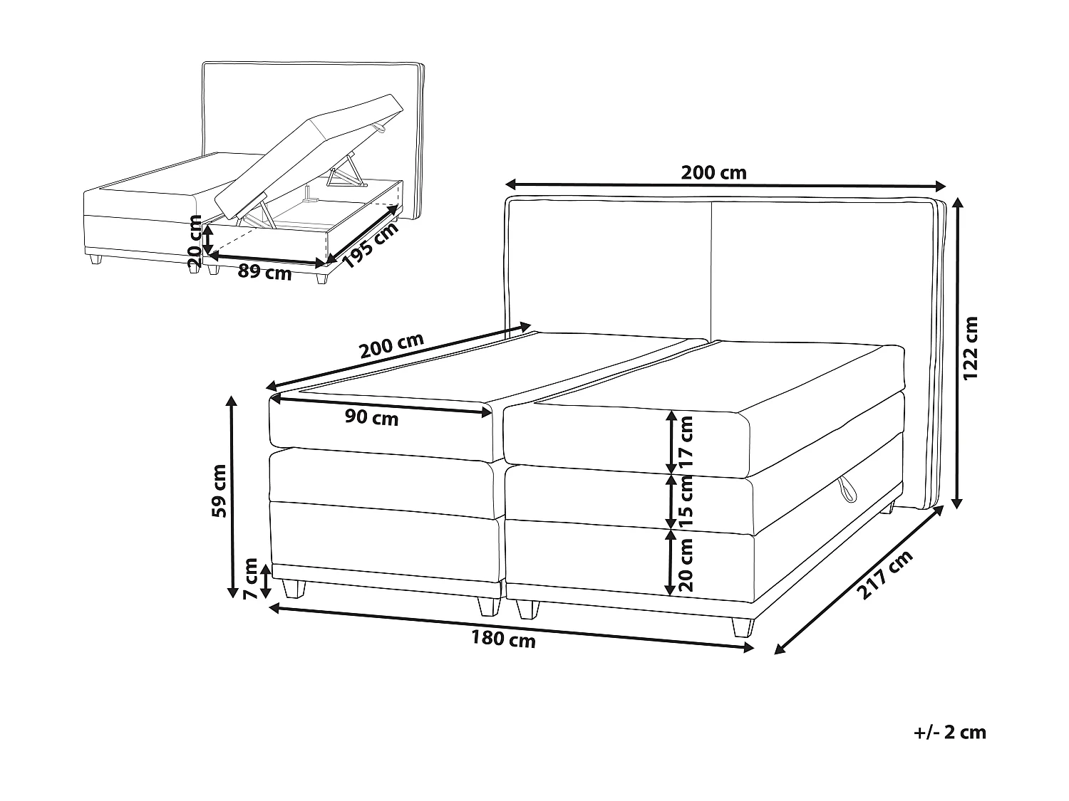 Lit boxspring avec rangement Tissu DYNASTY 180 x 200 cm Beige