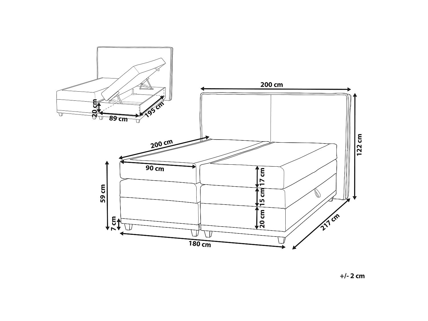 Lit boxspring avec rangement Tissu DYNASTY 160 x 200 cm Beige