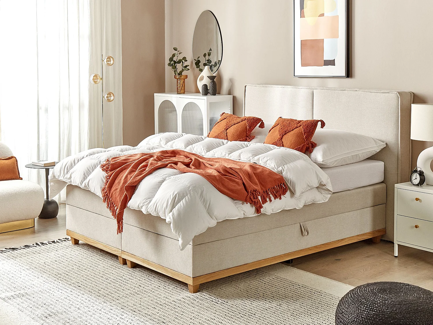 Boxspringbett mit Bettkasten hochklappbar beige 160 x 200 cm modern Dynasty