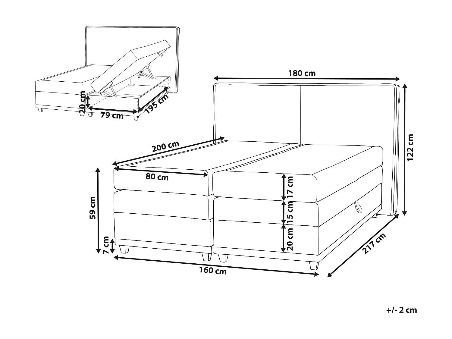 Boxspringbett mit Bettkasten hochklappbar beige 160 x 200 cm modern Dynasty