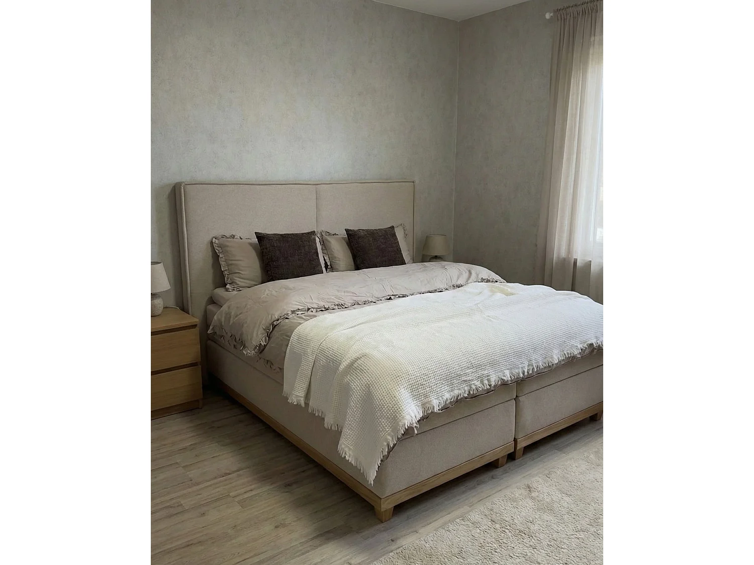 Lit boxspring avec rangement Tissu DYNASTY 160 x 200 cm Beige