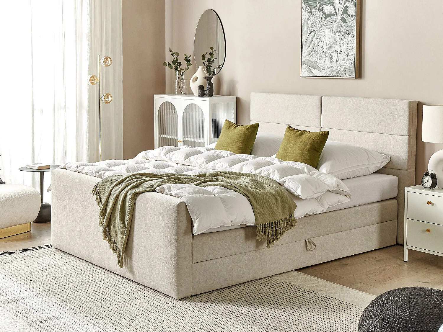 Boxspringbett mit Bettkasten hochklappbar beige 180 x 200 cm modern Aristocrat