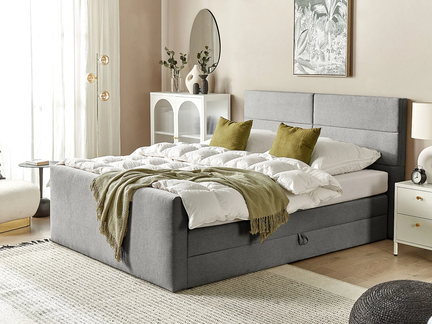 Boxspring met opbergruimte Stof ARISTOCRAT 180 x 200 cm Lichtgrijs